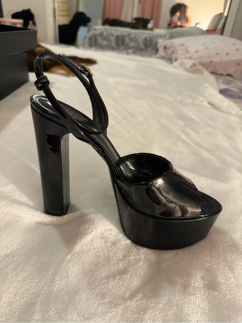 Saint Laurent Black Patent Leather Platform Open-Toe Sandals